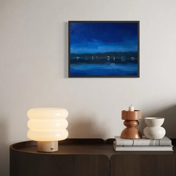 READ Original Oil Painting Landscape Nocturne Blue Lake Night Light 11x14 Signed
